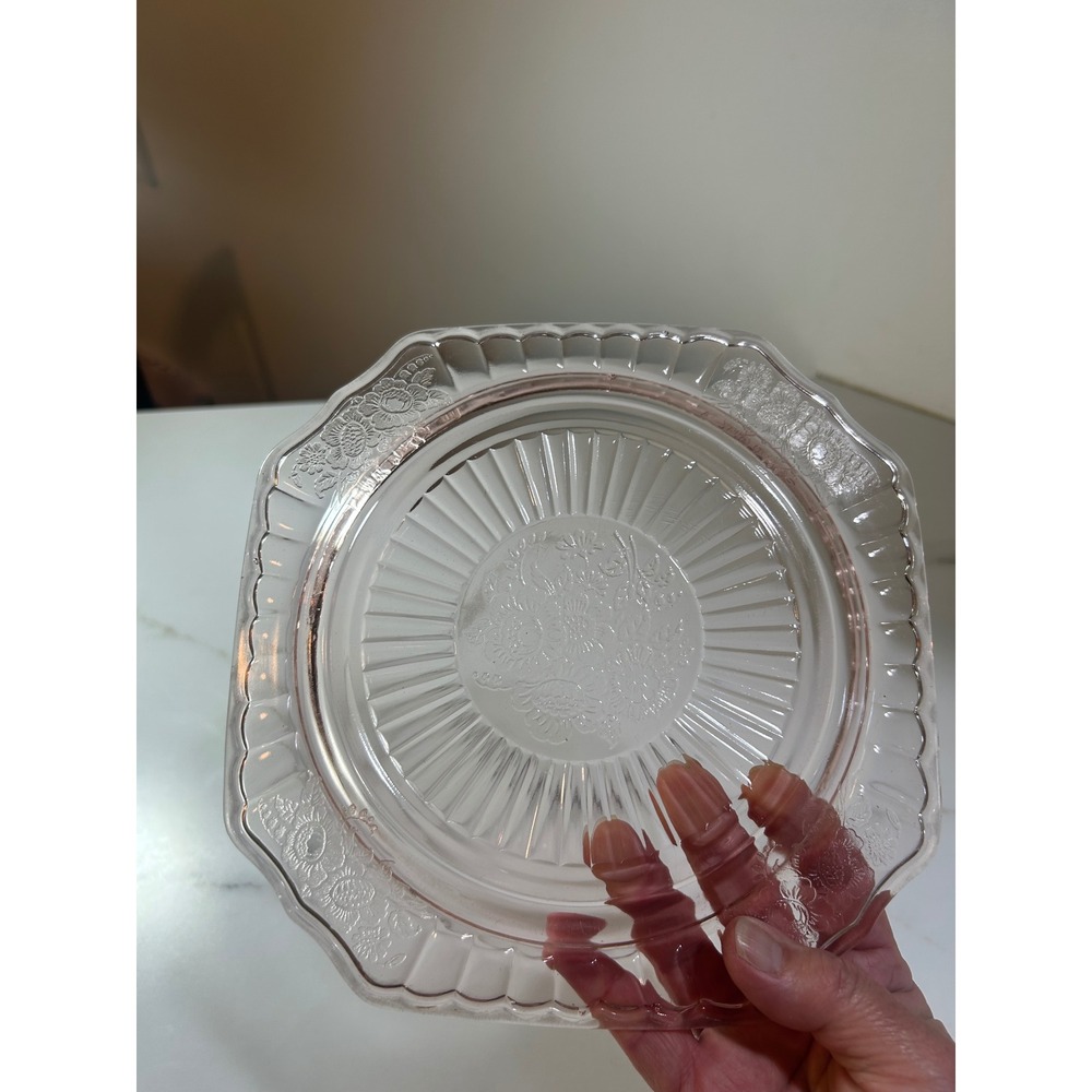 Vintage Pink Depression Glass Windsor Pattern‎ Square Cake Plate Server 10 Inch